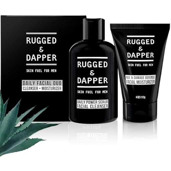 RUGGED & DAPPER مجموعة العناية بالبشرة اليومية للرجال | تشمل مرطب الدفاع ضد الشيخوخة + الأضرار وغسول الوجه المقشر اليومي - Image 1